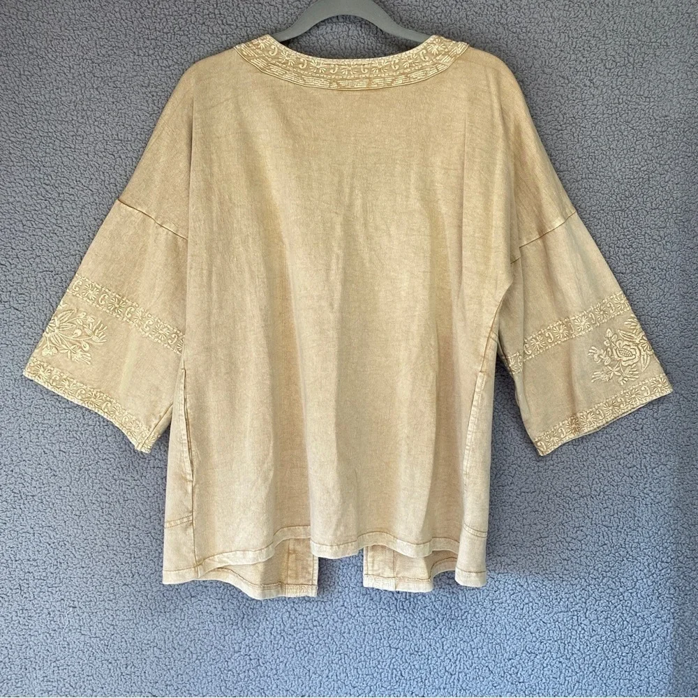 Solitaire Boho Open Front Beige Embroidered Kimono Cardigan Sz S - Picture 8 of 11